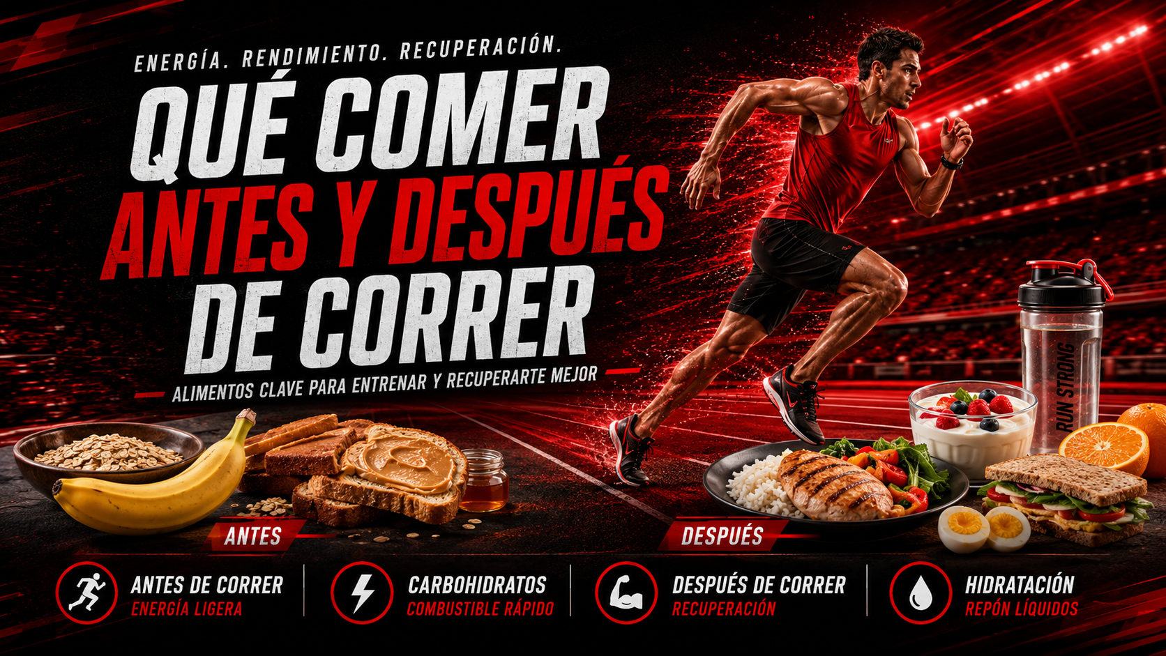 Descubre qué comer antes y después de correr para tener energía, mejorar tu rendimiento y favorecer una recuperación más rápida y efectiva.